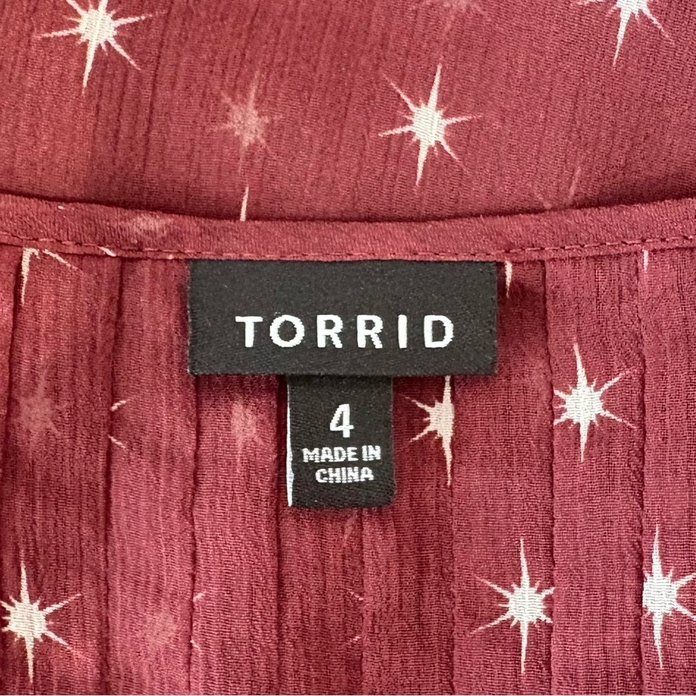 Torrid Pintuck Chiffon Burgundy Dot Star Peasant Sheer Blouse Women Plus Size 4 - Picture 14 of 17